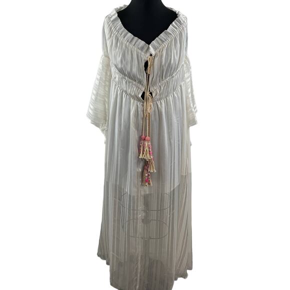 VENUS White Bohemian Flowy Tassel Off Shoulder Bell Sleeve Maxi Dress Plus 16 - Picture 1 of 10